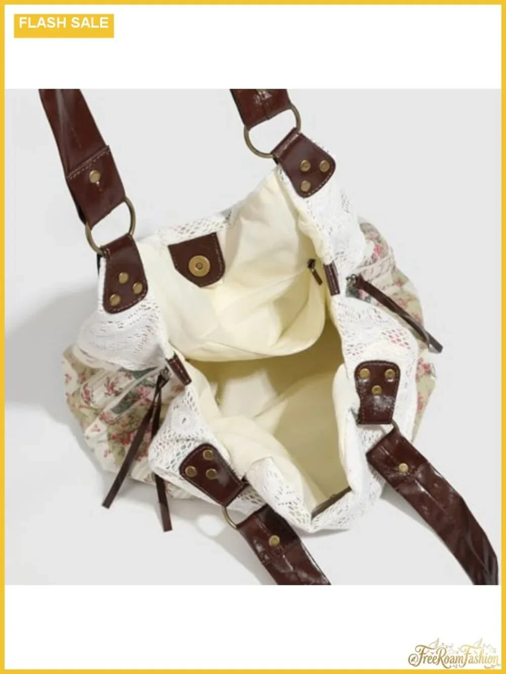 Vintage Cottagecore Lace Hobo Tote Bag with Magnetic Closure, Fits 11-inch